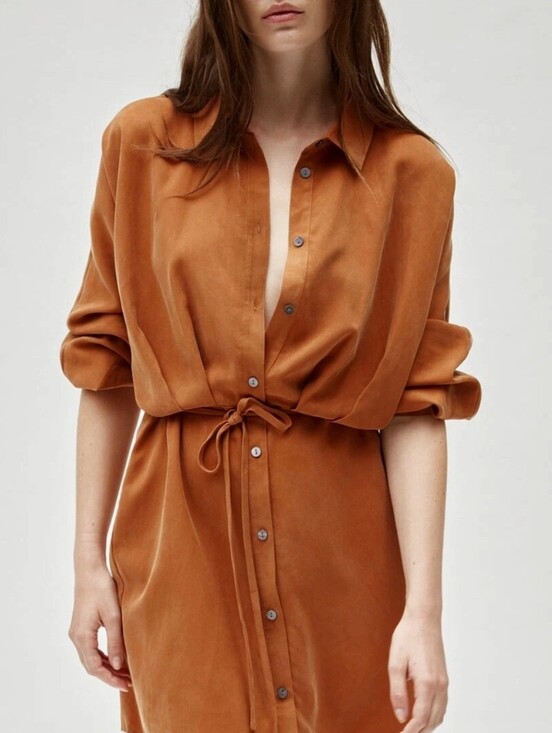 Thakoon Dresses & Skirts - Thakoon Shirt Dress Orange Silk Long Sleeve Mini Size 4